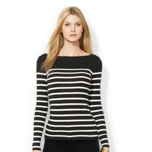 LIKE NEW Lauren Ralph Lauren striped knit top with gold button detail, XL